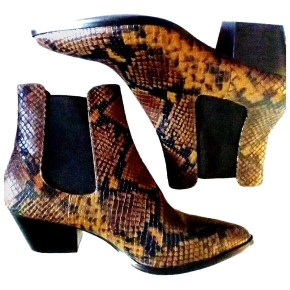 Steve Madden Cheyene Mid-Heel Brown Black Snake Leather Ankle Boots - Size 7M - Picture 2 of 8